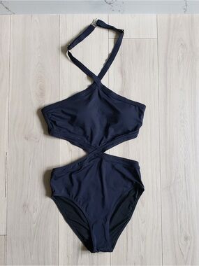 Asymmetric Cutout One-Piece Swimsuit - Black